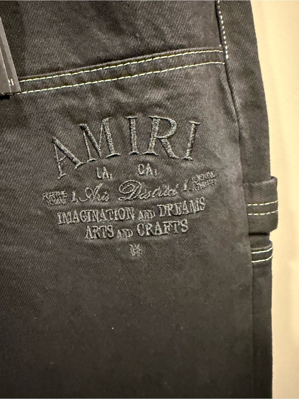 AMIRI Rare mens Black Straight Carpenter Jeans with Contrast white Stitching image 4